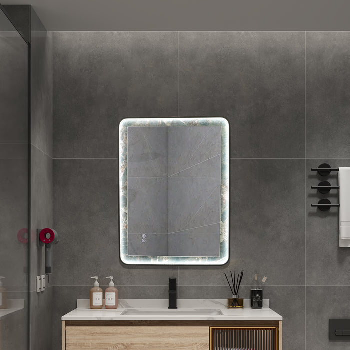 INFINITY RD SINGTERED STONE BATHROOM LED VANITY MIRROR - AMAZON GREEN BACKGROUND