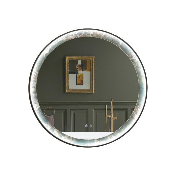 ROUNDY SINGTERED STONE BATHROOM LED VANITY MIRROR - AMAZON GREEN BACKGROUND