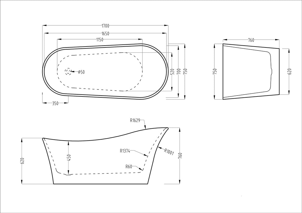 HIHEEL ONE PIECE FREESTANDING BATHTUB