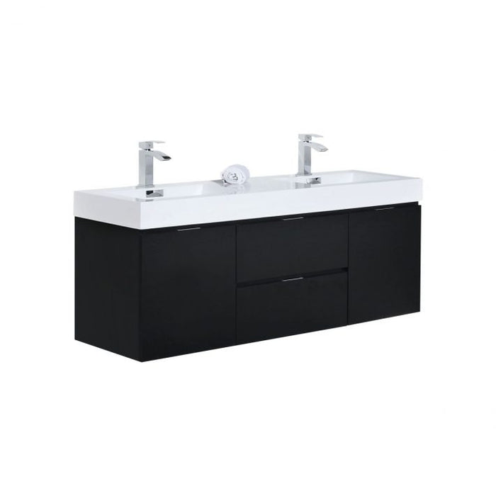 BLISS 60″ WALL MOUNT DOUBLE SINK MODERN BATHROOM VANITY