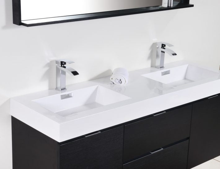 BLISS 60″ WALL MOUNT DOUBLE SINK MODERN BATHROOM VANITY