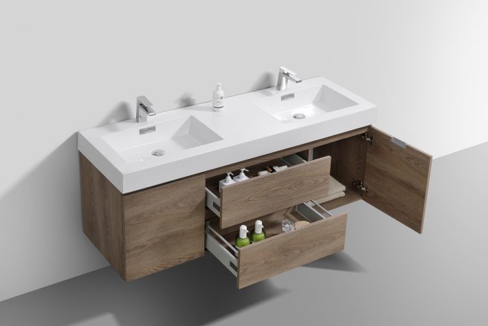 BLISS 60″ WALL MOUNT DOUBLE SINK MODERN BATHROOM VANITY