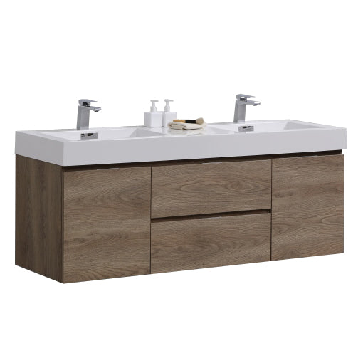 BLISS 60″ WALL MOUNT DOUBLE SINK MODERN BATHROOM VANITY