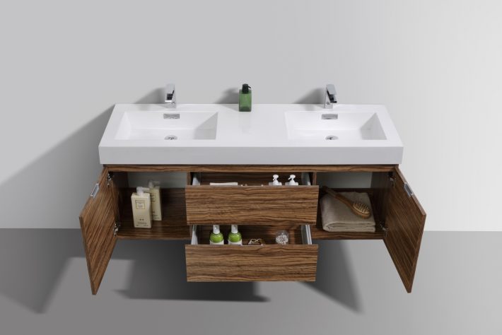 BLISS 60″ WALL MOUNT DOUBLE SINK MODERN BATHROOM VANITY