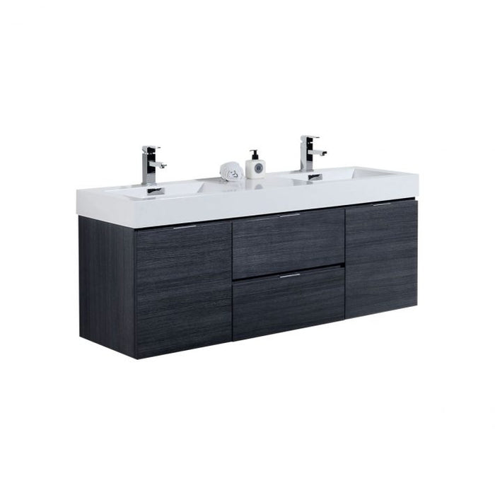 BLISS 60″ WALL MOUNT DOUBLE SINK MODERN BATHROOM VANITY