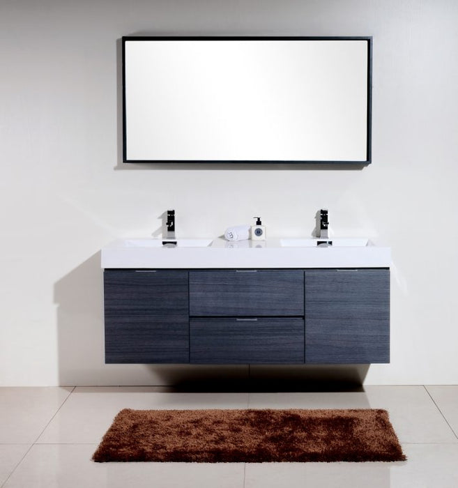 BLISS 60″ WALL MOUNT DOUBLE SINK MODERN BATHROOM VANITY