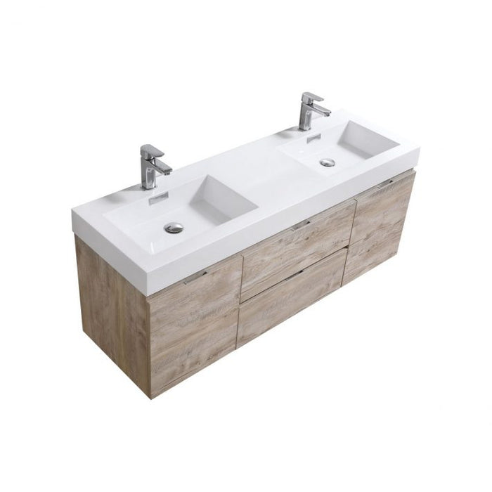 BLISS 60″ WALL MOUNT DOUBLE SINK MODERN BATHROOM VANITY