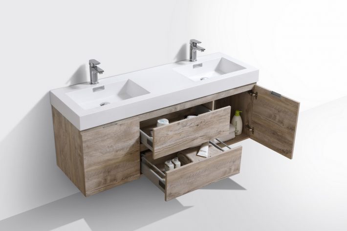 BLISS 60″ WALL MOUNT DOUBLE SINK MODERN BATHROOM VANITY