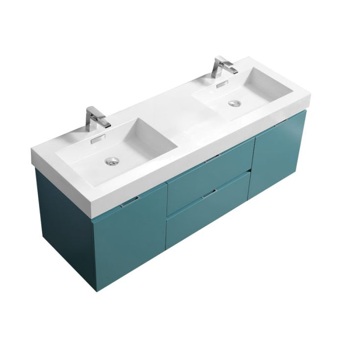 BLISS 60″ WALL MOUNT DOUBLE SINK MODERN BATHROOM VANITY