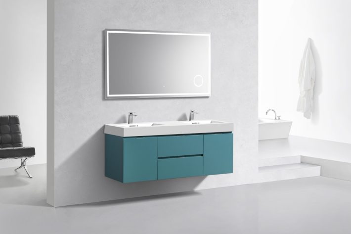 BLISS 60″ WALL MOUNT DOUBLE SINK MODERN BATHROOM VANITY