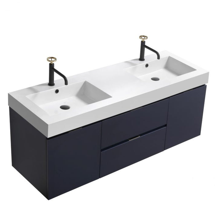 BLISS 60″ WALL MOUNT DOUBLE SINK MODERN BATHROOM VANITY