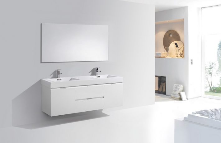 BLISS 60″ WALL MOUNT DOUBLE SINK MODERN BATHROOM VANITY