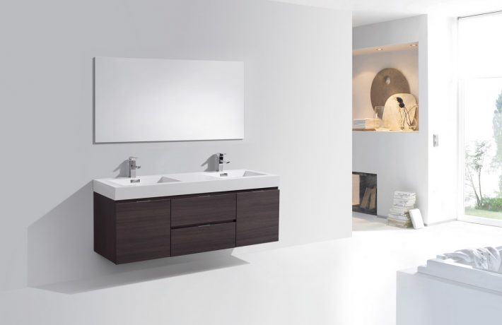 BLISS 60″ WALL MOUNT DOUBLE SINK MODERN BATHROOM VANITY