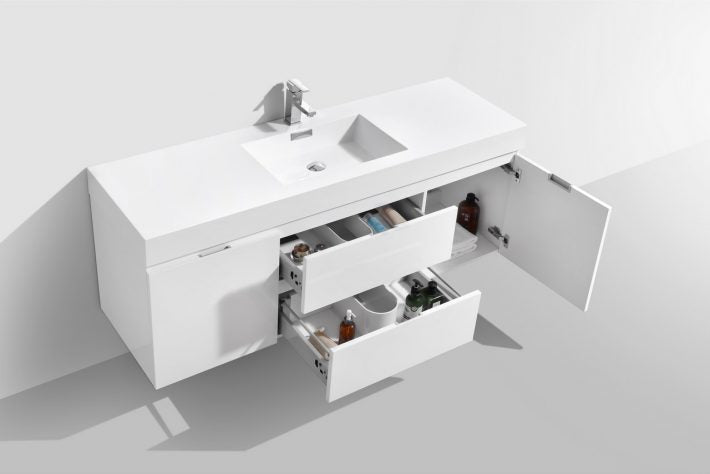 BLISS 60″ WALL MOUNT SINGLE SINK MODERN BATHROOM VANITY