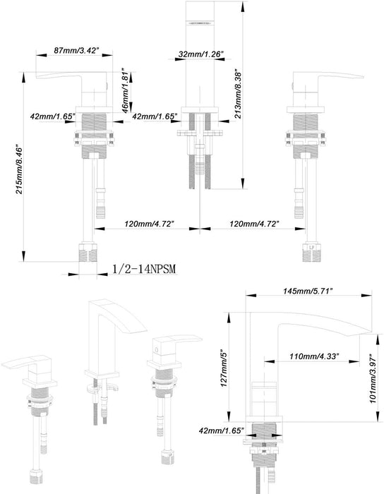 SATRO Three Holes Widespread Bathroom Faucet