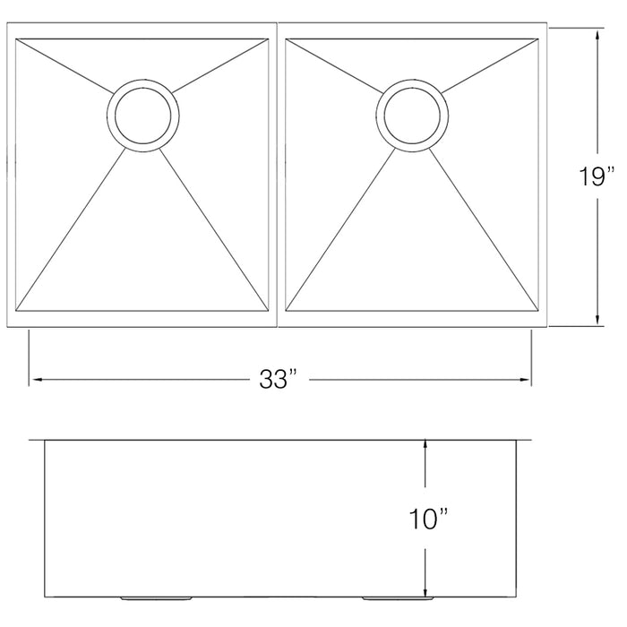 33" MISSION UNDERMOUNT KITCHEN SINK-16G DOUBLE BOWLS