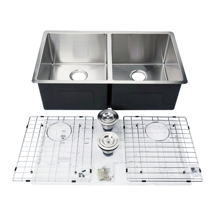 33" MISSION UNDERMOUNT KITCHEN SINK-16G DOUBLE BOWLS