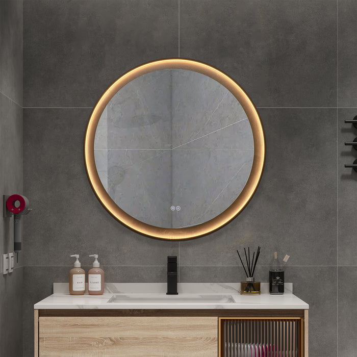 ROUNDY SINGTERED STONE BATHROOM LED VANITY MIRROR - BLACK BLACKGROUND