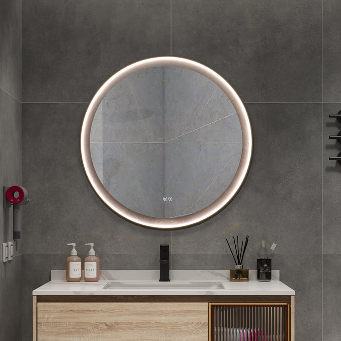 ROUNDY SINGTERED STONE BATHROOM LED VANITY MIRROR - BLACK BLACKGROUND